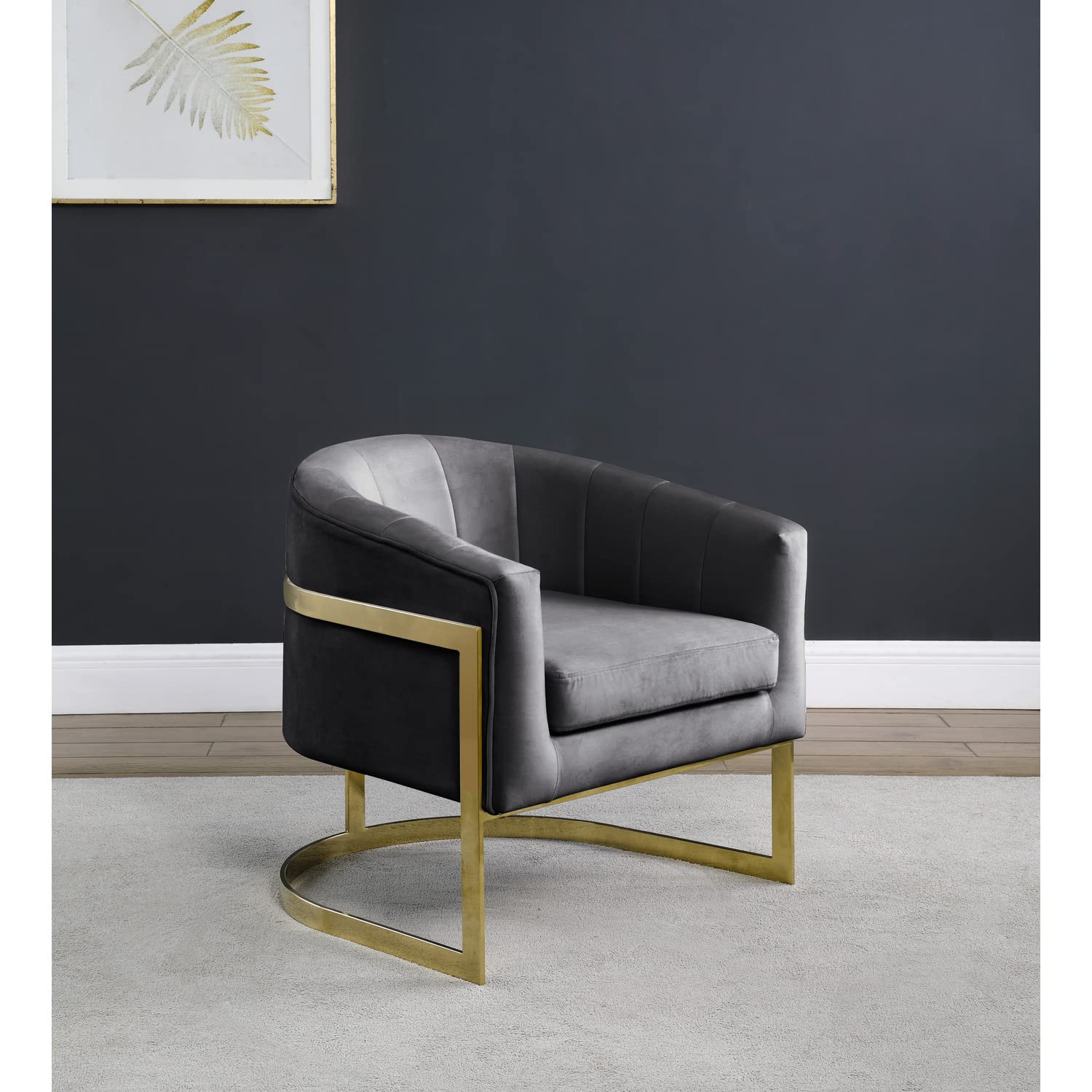 Best Master Furniture Traxmon Velvet Upholstered Accent Chair in Gray